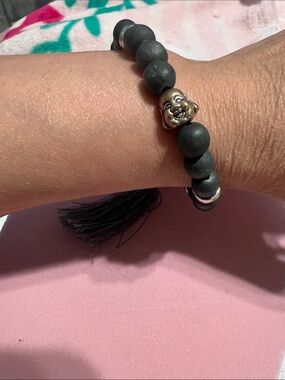 Matte gray Beaded Bracelet with Buddha Accent